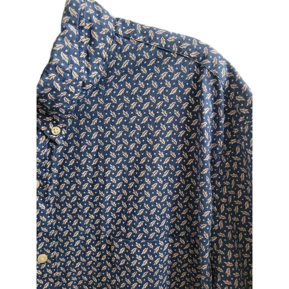J.Crew Secret Wash Shirt XL Blue Print Organic Cotton Short Sleeve Button Up - Picture 3 of 7